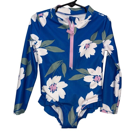 Carters 4T/4A Floral Long Sleeve Swimsuit With Ruffle Trim - Picture 1 of 7